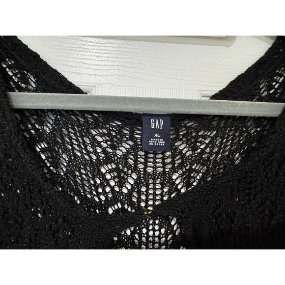 GAP Black Crochet Sweater Cardigan Open Front with Button XL - Picture 4 of 6